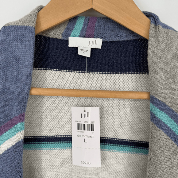 J. Jill Womens Cardigan Sweater Size L Long Line Stripes Blue NWT Coastal - Picture 3 of 9